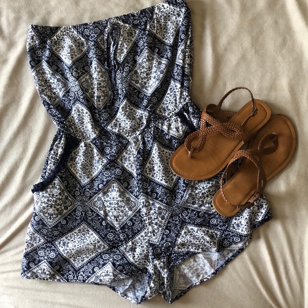 Navy and white romper